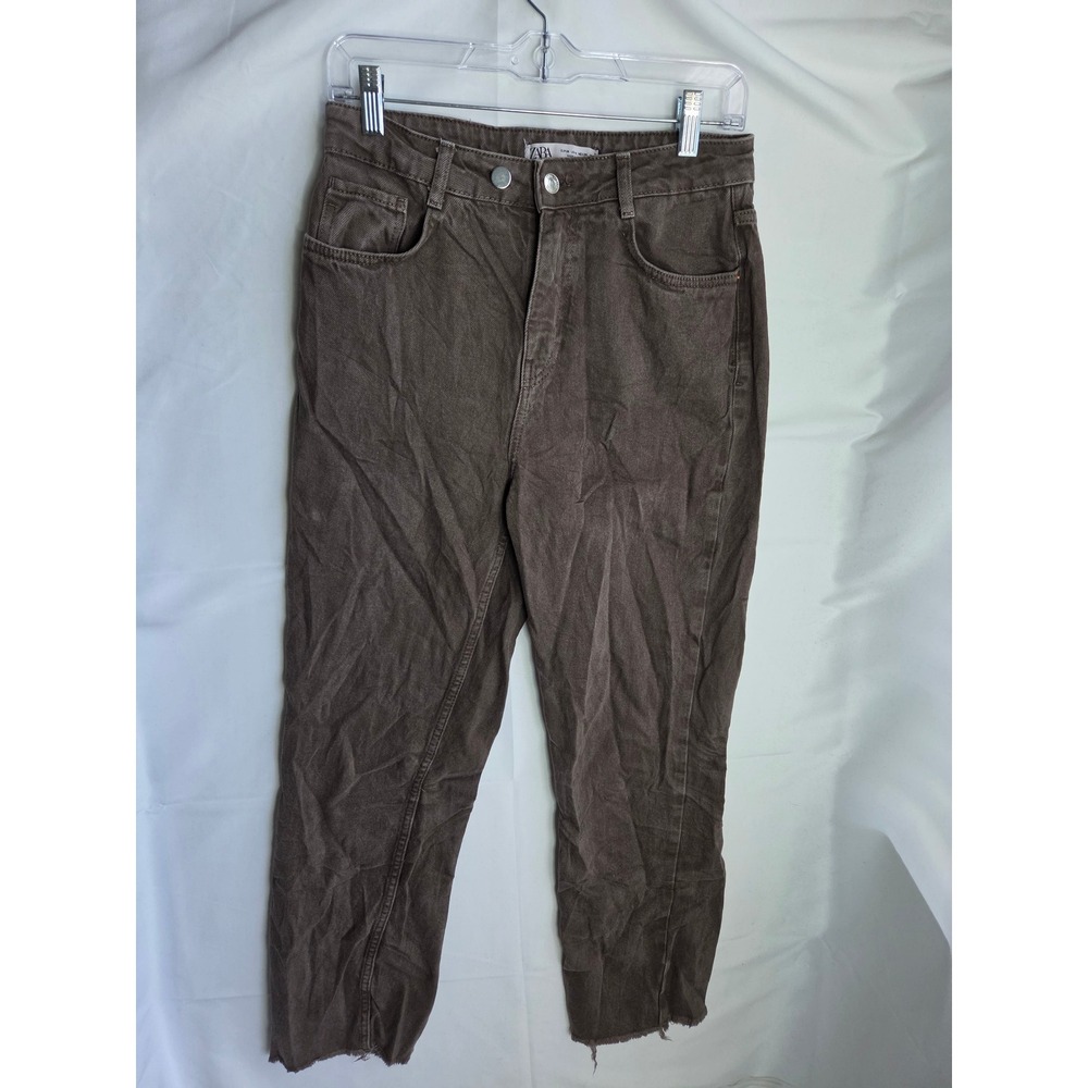 Zara High Rise Jeans Womens Brown Garment Dye Relaxed High Straight